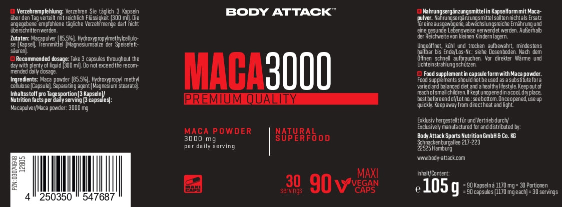 Body Attack Maca 3000 - 90 Caps