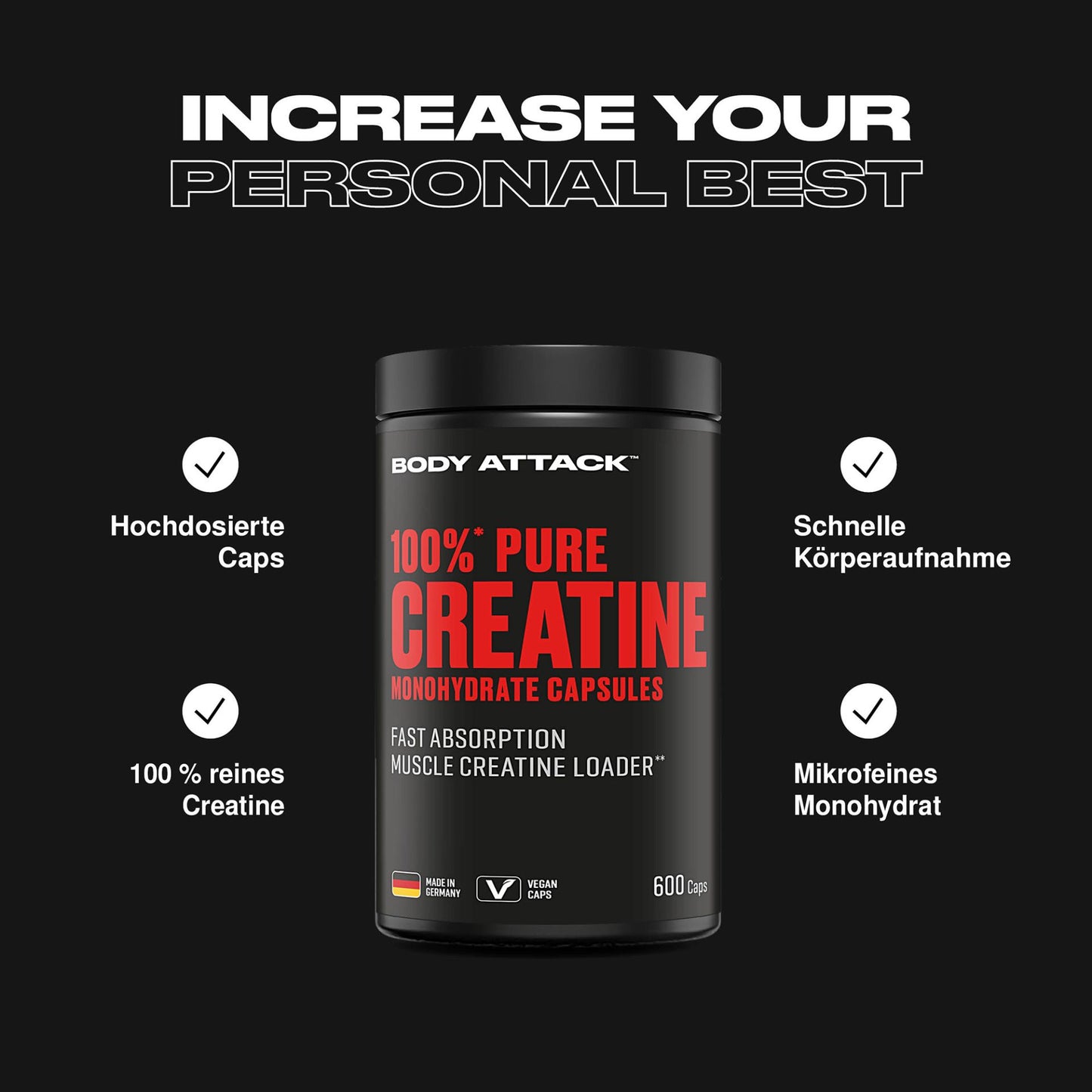 Body Attack 100% Pure Creatine 600 Kapseln